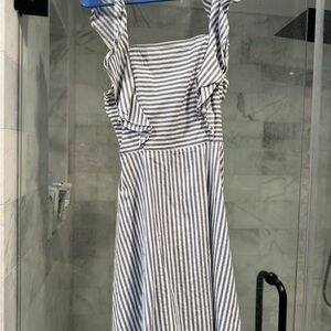 Chic Striped Blue and White Midi Dress